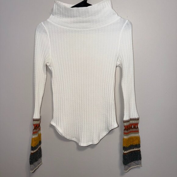 Free People All in Cuff Womens Ribbed Turtleneck Top Size Small Boho Layering - Picture 2 of 7